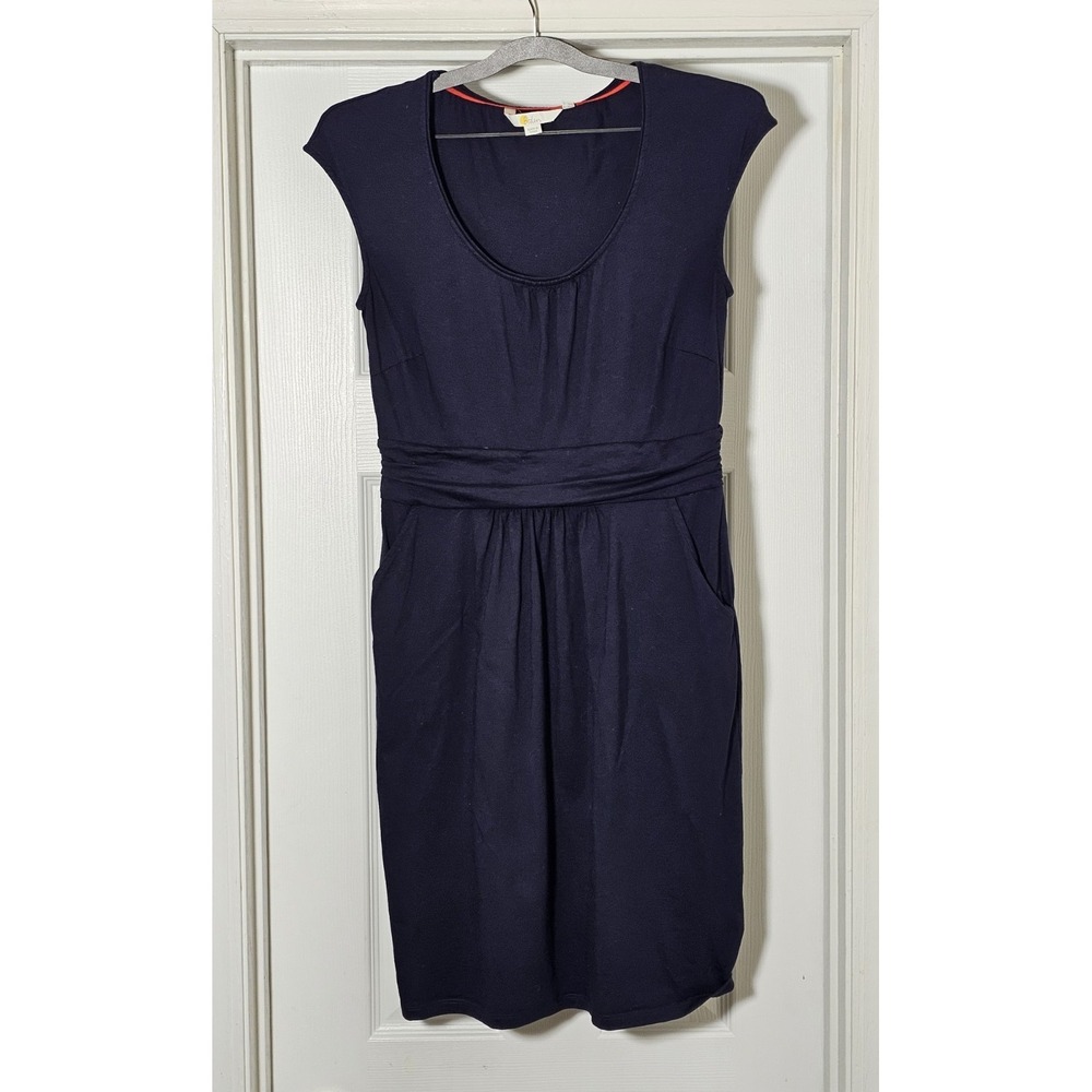 Boden Short Sleeve‎ Cotton Dress Women's Size 8R Pockets Navy Blue